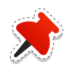  Vector cartoon icon of red push pin in sticker style, used for school boards, notes, reminders or classroom decor. Office pushpin thumbtack sticker for notes and organization. Transparent background