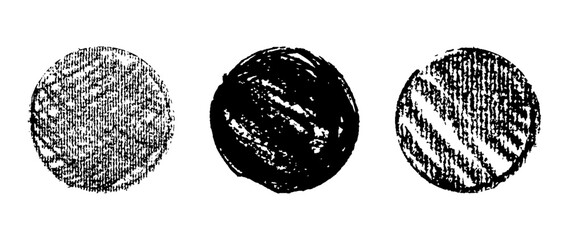 Hand drawn black crayon wax and chalk textured paintbrush circles for chalkboard or blackboard use. Great for kindergarten, kid crafts, children school art, calligraphy, and grungy speech bubble