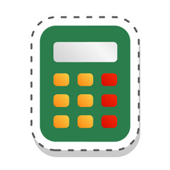  Cartoon vector icon of a school calculator with colorful buttons, flat style, isolated on white background with dashed cut out line. Digital calculator sticker for math, school, and academic studies