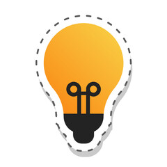 Vector icon of a yellow light bulb in sticker style, used as symbol of idea, creativity, learning, innovation and school thinking. Cartoon yellow bulb label isolated on transparent backgrouind