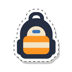 Vector cartoon icon of a school backpack in sticker style isolated on transparent background. Student gear label, school supplies badge, and everyday use. Back to school concept