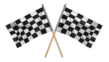 Fototapeta premium Two black-and-white checkered flags crossing elegantly at their poles, standing motionless like trophies