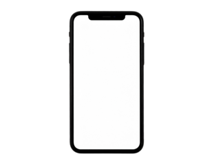 A slightly tilted modern smartphone with a semi-transparent screen overlay effect, minimalist black or gray body, floating with soft shadow and high gloss  on a png background for design presentations