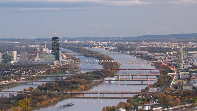 Day to night aerial time lapse Vienna city, Austria