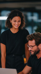 Fototapeta premium Smiling Team Collaboration in Modern Office 