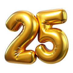 Gold number twenty five balloons isolated on transparent background