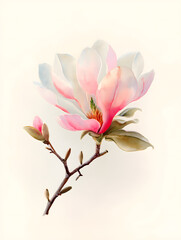 Delicate Beauty of Pink Magnolia Flowers: Hand-Painted Botanical Illustration for Nature-Inspired Home Decor