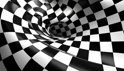 Obraz premium A surreal black-and-white checkered tunnel—optical illusion of depth and infinite motion