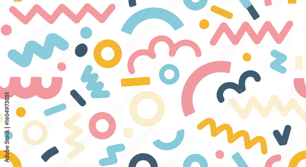 Poster colorful abstract memphis style shapes and patterns isolated on transparent background