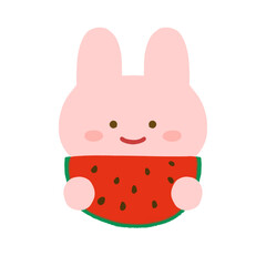 スイカを食べるウサギ