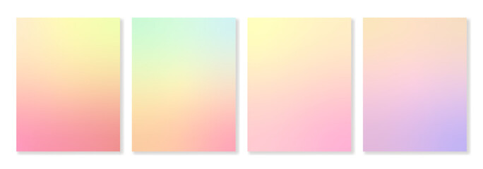 Set of 4 gradient backgrounds in soft pastel colors with smooth transitions. For covers, wallpapers, branding, social media, advertising and other projects. Vector, can be used in web and print