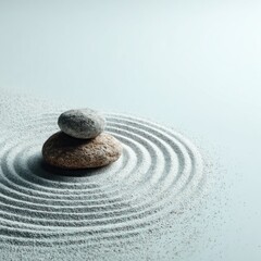 Two stones balanced on sand, serene design