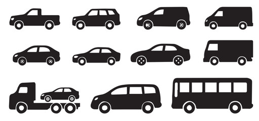 Car icon simple design silhouette white background