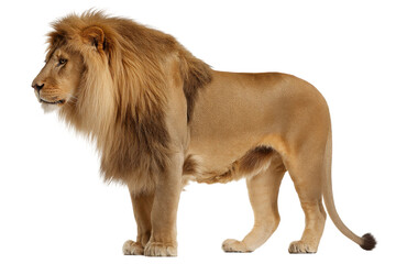 Obraz premium Majestic lion stands proud wildlife photography. Isolated on transparent background, png.