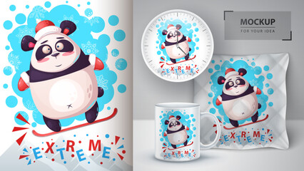 Happy holiday penguins celebrate the winter season with a gift, ice cream, and festive Christmas decorations