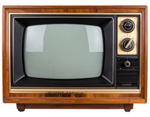 Classic Wooden Retro Television with Dials and Curved Glass Screen, Front View, Transparent Background