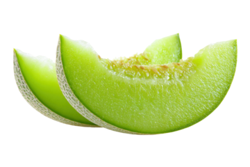 Slicing fresh green melon food photography studio environment. Isolated on transparent background, png.