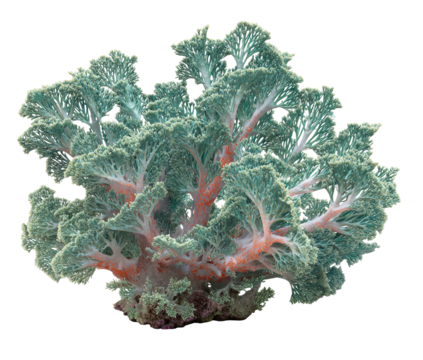 Close-up of a vibrant coral, light teal and coral-pink branches.  Complex,  bushy structure