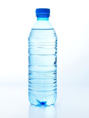 Naklejka premium Clear liquid filled plastic bottle with blue cap water