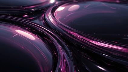 Abstract, curved,  purple liquid glass forms