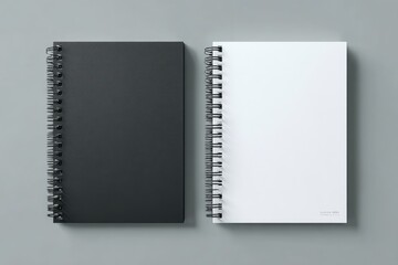 Two spiral-bound notebooks, black and white, lie flat