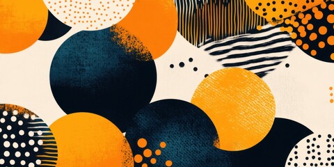 Abstract pattern background with large geometric circles in orange black and white tones, textured modern design for creative projects and stylish decor.