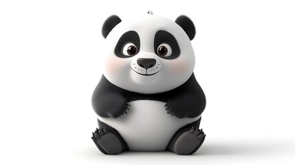 Naklejka premium Adorable smiling panda bear cartoon illustration in a 3d style sitting on a white photo