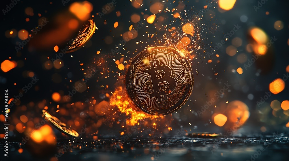Poster visual representation of coins disintegrating in a burning event