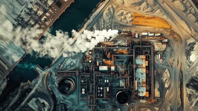 Aerial view of oil refinery in Athabasca oil sands near Fort McMurray, Aerial Oil Refinery Athabasca oil sands Fort McMurray