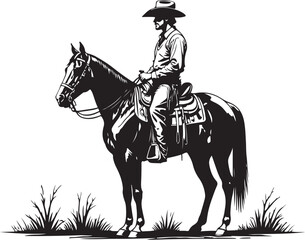 Fototapeta premium Cowboy riding horse in western landscape vector