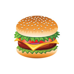 Delicious Cheese Burger Vector Illustration

