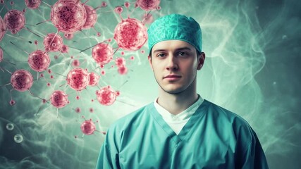 Data processing involving molecules and brain research within a medical context, data processing with molecules and brains over caucasian male surgeon in hospital - Powered by Adobe