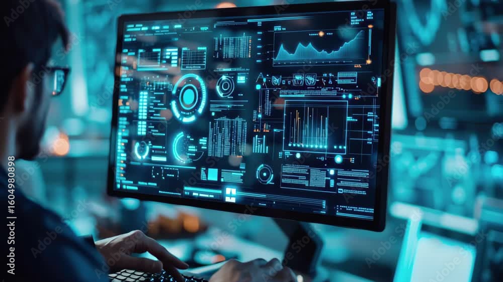 Poster enhancing business efficiency through technology process automation and data analysis in a modern wo