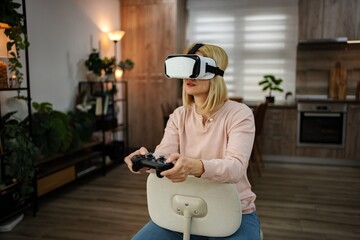 Immersive gaming adventure in a modern living room with virtual reality technology