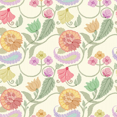Vintage Watercolor Floral Seamless Pattern – Soft Pastel Botanical Design