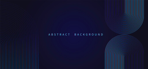 Abstract glowing circle lines on dark blue background. Geometric stripe line art design. Modern shiny blue lines. Futuristic technology concept. Suit for poster, cover, banner, brochure, website