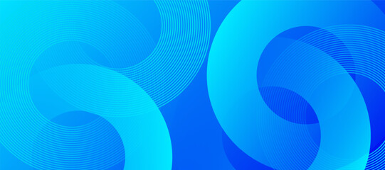 Blue abstract background with circles. Modern simple bright blue geometric shapes design with lines pattern. Dynamic shapes composition