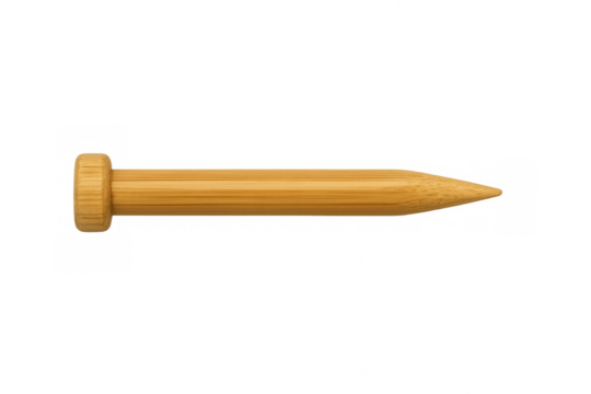 Single wooden peg isolated on transparent background, highlighting its natural material and practical design