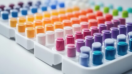 Fototapeta premium Meticulously Organized Pristine White Tray of Colorful Vials