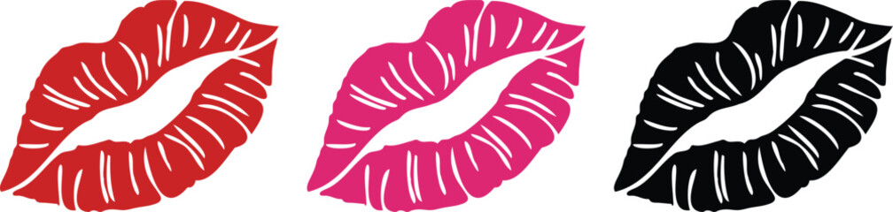Kiss Print Graphics: Red, Pink, Black Lip Imprints for Design Projects