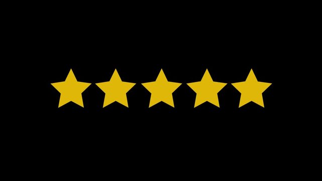 Rating Five Stars. Motion Graphics on black Background. giving customer review, satisfaction, level, customer service. Animated footage.