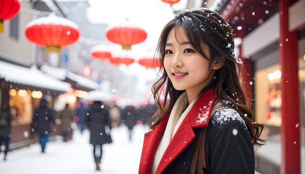 Smiling woman in snowy scene