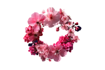 Spring blossom wreath floral arrangement nature studio close-up. Isolated on transparent background, png.