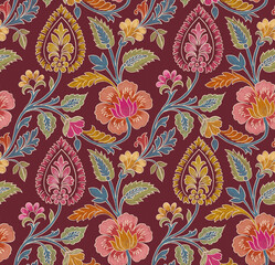 Vintage Indian Floral Motif Pattern – Colorful Traditional Textile Design for Fabric and Wallpaper