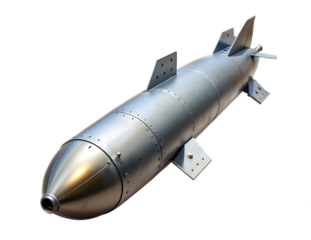   a detailed view of a large gray metal aerial bomb isolated  on white background PNG, AI GENERATED