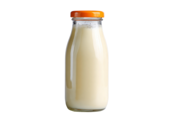 Fresh milk bottle on drink photography studio. Isolated on transparent background, png.