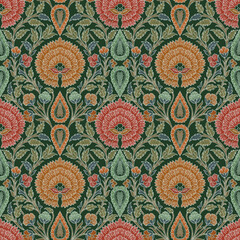 Classic Mughal-Inspired Seamless Floral Pattern – Heritage Indian Textile Motif with Green Base
