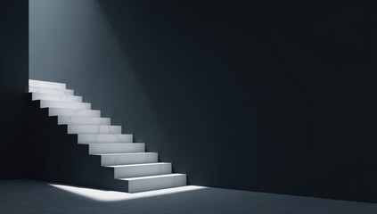 White marble steps ascend in dark room