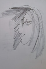  hand  pensil Sketch of a woman with long hair and a subtle smile  