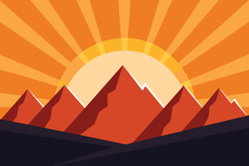 Sunrise Over Mountain Peaks Vector Illustration Graphic Art Landscape Background